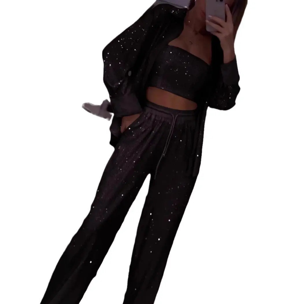 Loose Sequins Jacket Tube Top Three-piece Suit Cjdropshipping