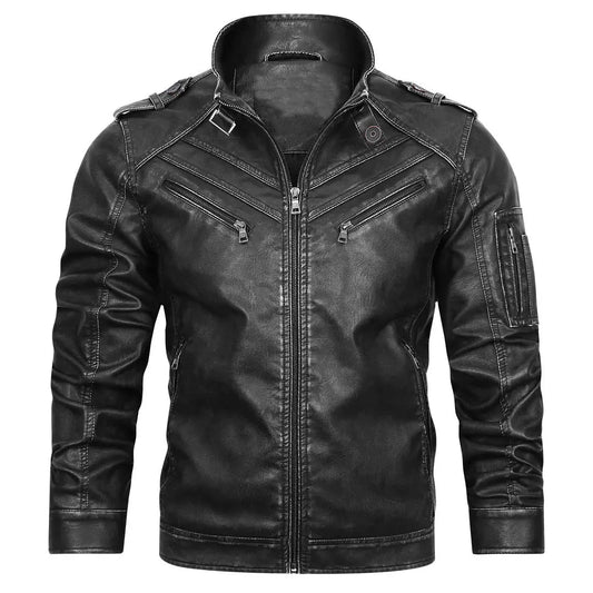 Leather Coat Men's Vintage Washed Faded Edge Stand Collar Dropshipman