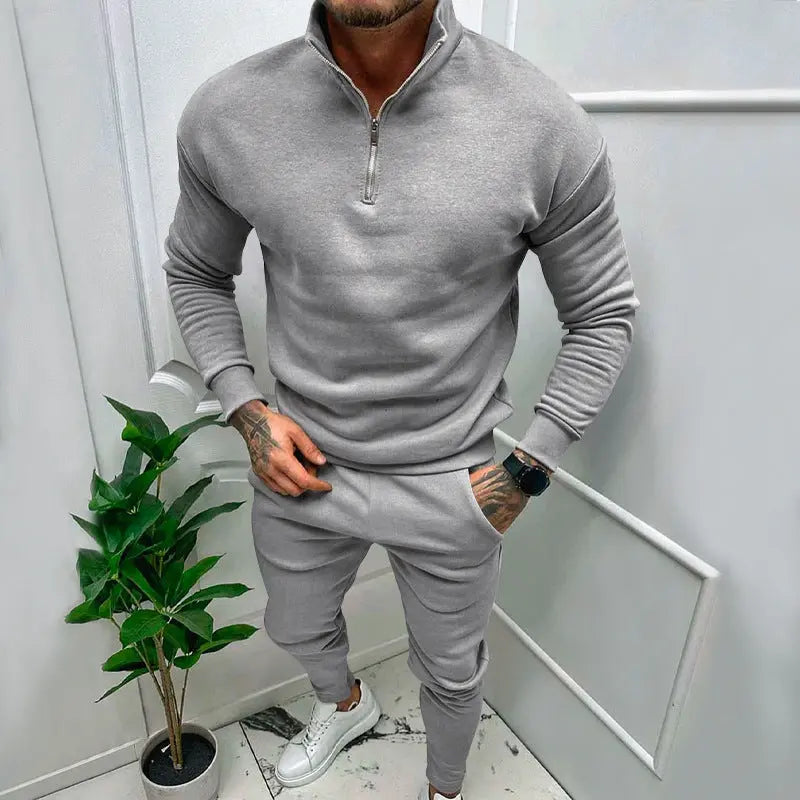 Men's Casual Fleece-lined Solid Color Top And Trousers Suit Cjdropshipping