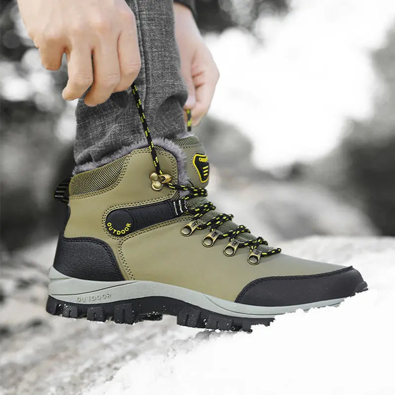 Winter Snow Boots Men Warm Plush Ankle Boots Hiking Lace-up Shoes Dropshipman