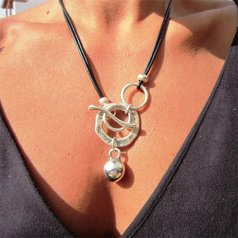 Bohemian Ring Leather Necklace OT Buckle Drop Cjdropshipping