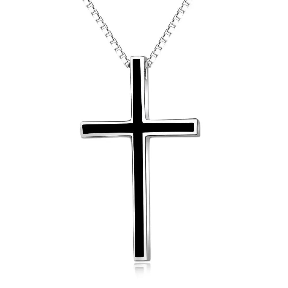 Men's Black Cross Pendant Jewelry 925 Sterling Silver Classic Cross Necklace Cjdropshipping