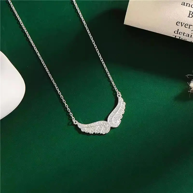 S925 Sterling Silver Cubic Zirconia Angel Wings Pendant Necklaces Women Sterling Silver 925 Clavicle Chain Necklaces Jewelry - JNi3 shop