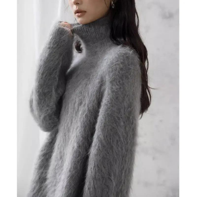 Gray Mohair Turtleneck Sweater For Women Cjdropshipping