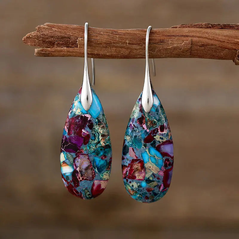 Bohemian Emperor Stone Water Drop Earrings Natural Stone Ornament Jewelry JNi3 shop