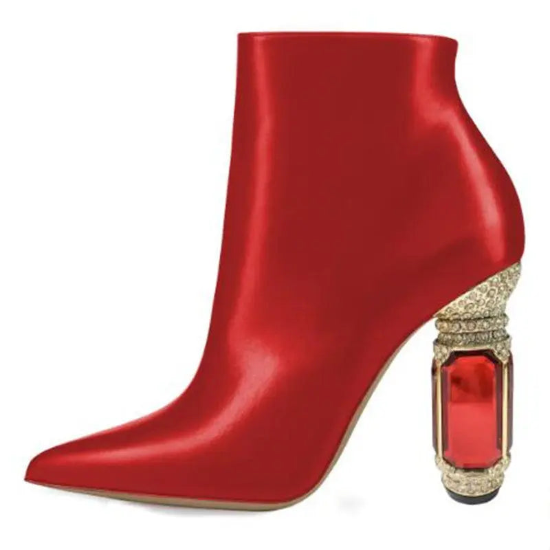 Luxury Rhinestone Gemstone Heel Women Side Zip Short Boots JNi3 shop