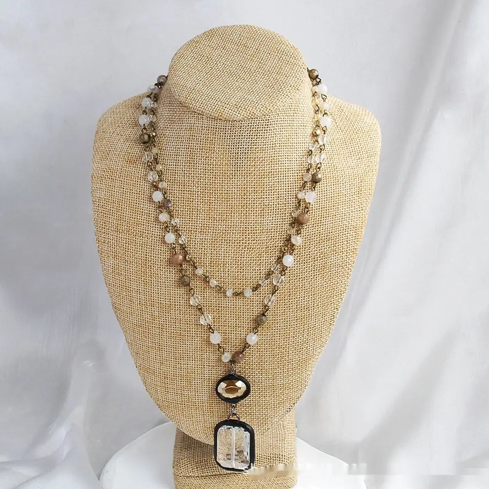 Fashion Tribal Style 2-layer Natural Stone Glass Chain Necklace JNi3 shop