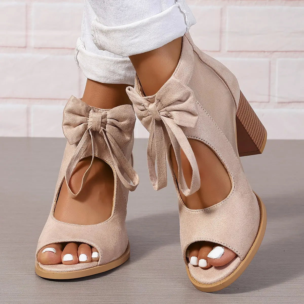 Platform Chunky High Heels Women's Sandals Bow Decoration Open Toe Block Ankle Strap Sandals Cjdropshipping
