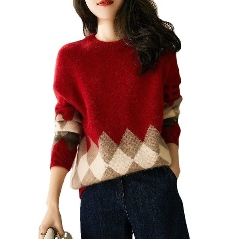 Christmas Red Round-neck Knitwear Loose Sweater For Women Cjdropshipping