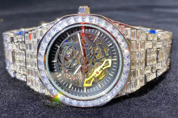 Hip Hop Full Square Diamond Luminous Hollow Mechanical Watch - JNi3 shop