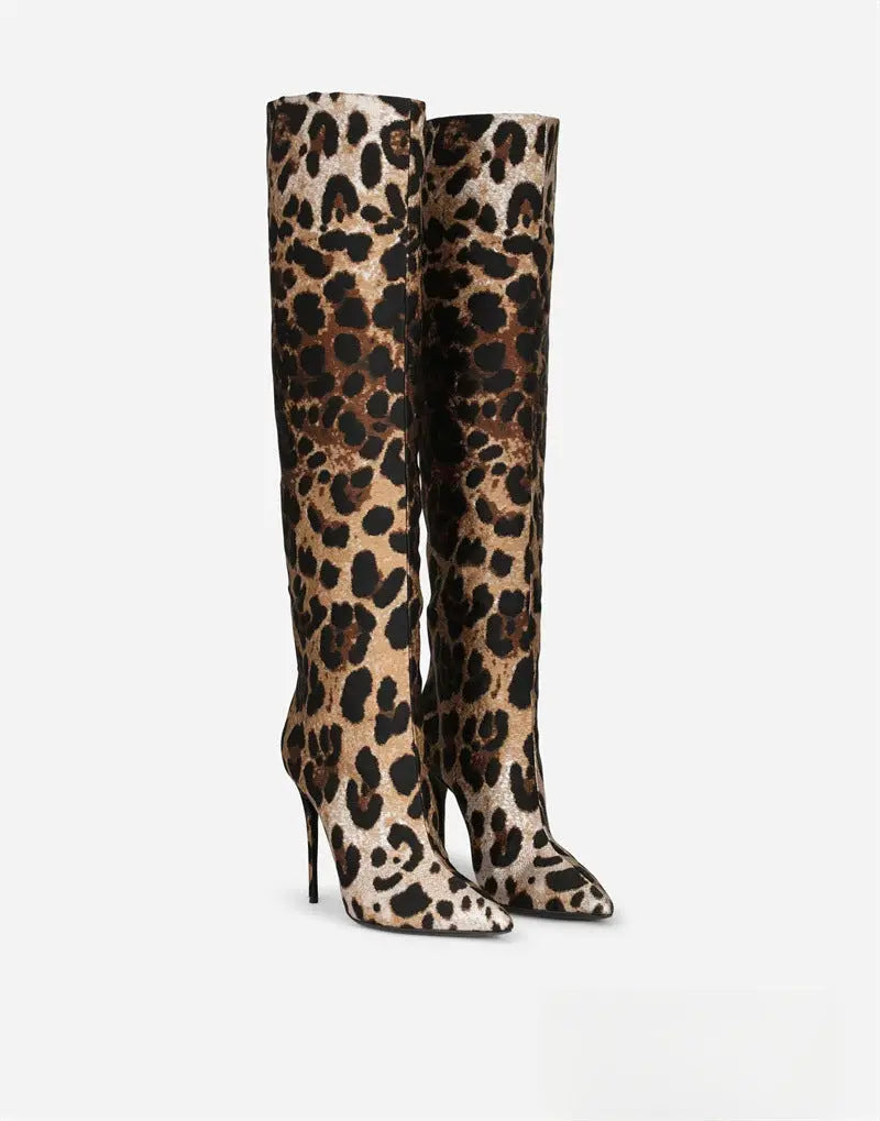 Women's Fashion Pointed Stiletto Heel Leopard Print Boots Dropshipman