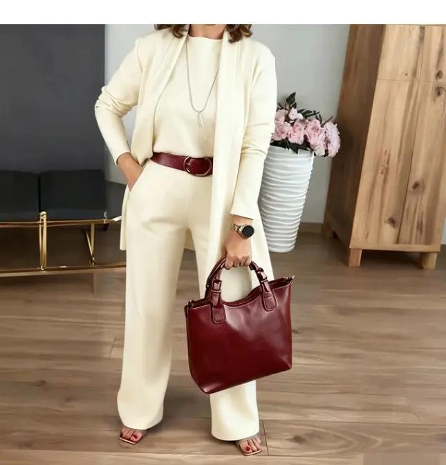Round Neck Long Sleeve Top Belt Comfortable Blouse And Pants Cjdropshipping