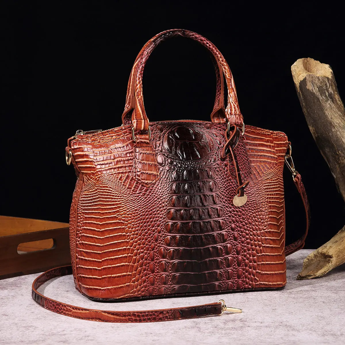 Women's Retro Crocodile Pattern Portable Messenger Bag Cjdropshipping