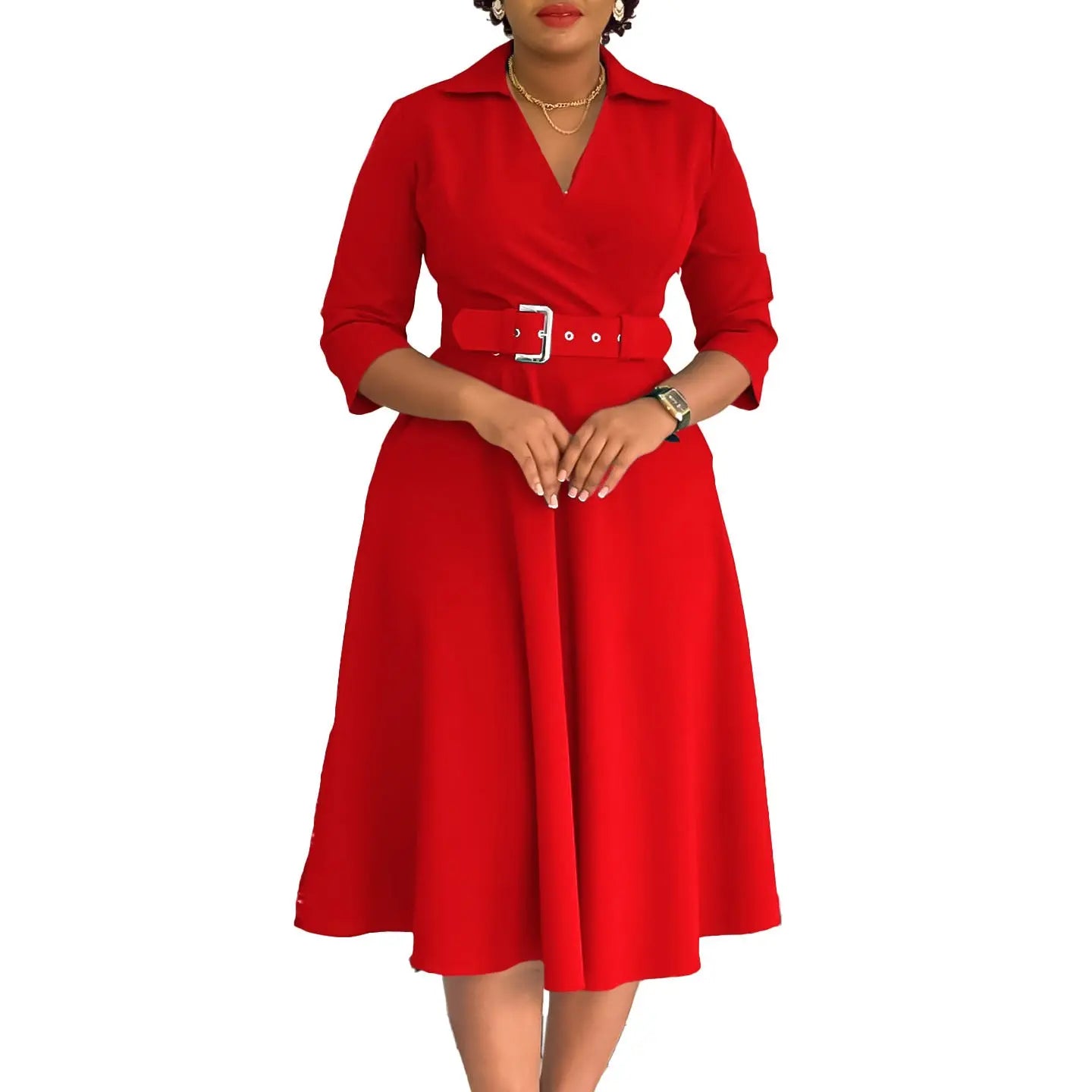 Plus Size Women's Lapel Fashion Dress Cjdropshipping