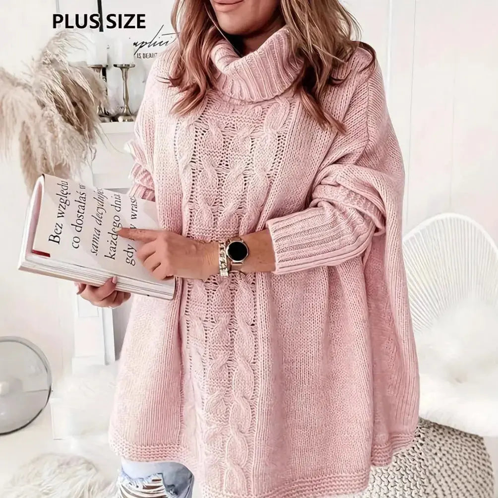 Lapel Batwing Sleeve Loose Casual Plus Size Women's Knitting Sweater JNi3 shop