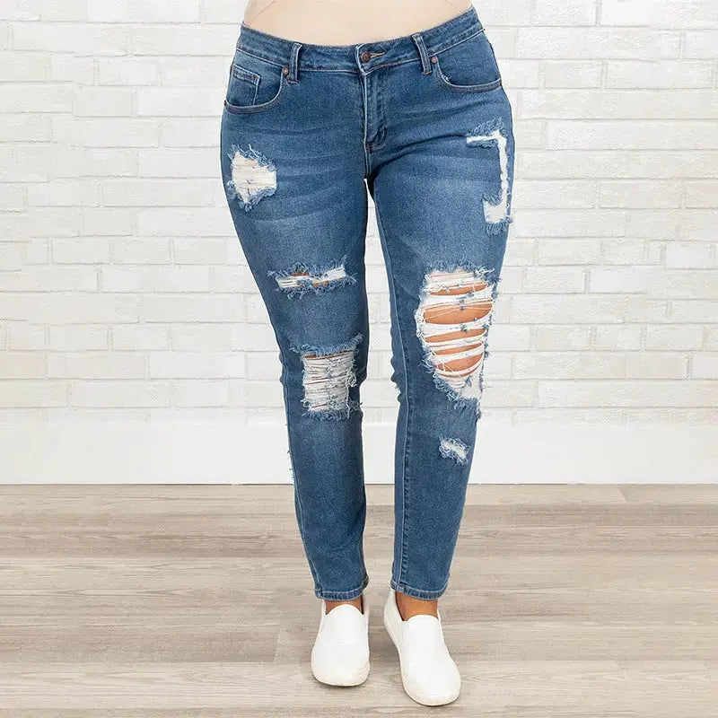 Women's Plus Size Worn Fashion Jeans Women JNi3 shop