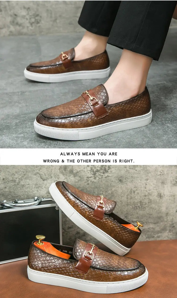 Double Pin Buckle Loafers Business Casual British Leather Shoes Dropshipman