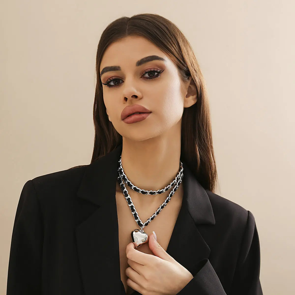 Big Love Double-layer Chains Design Necklace Women Street Punk Style Necklace Fashion Jewelry