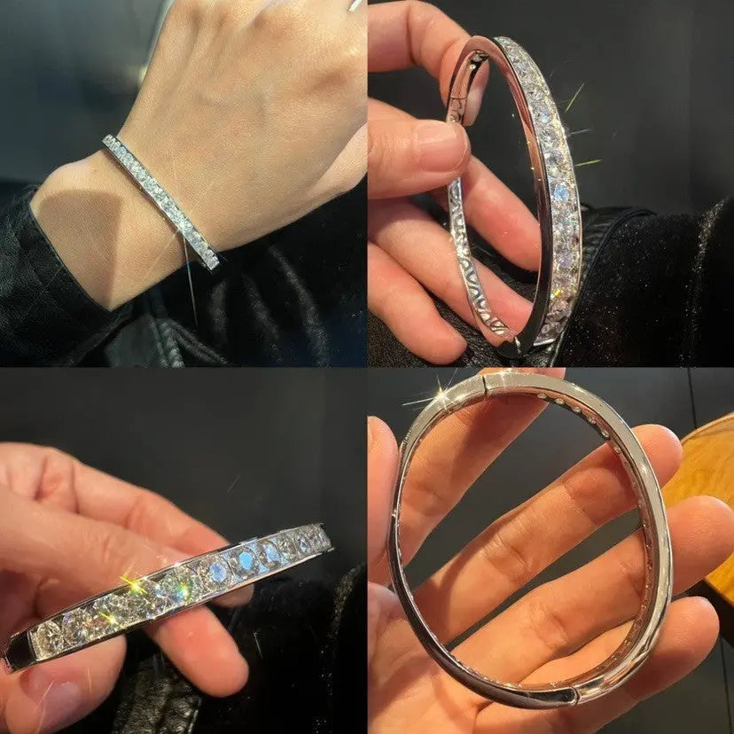 Pure Silver Gold-plated 18 40 Point Large Diamond Mosan Diamond Bracelet - JNi3 shop