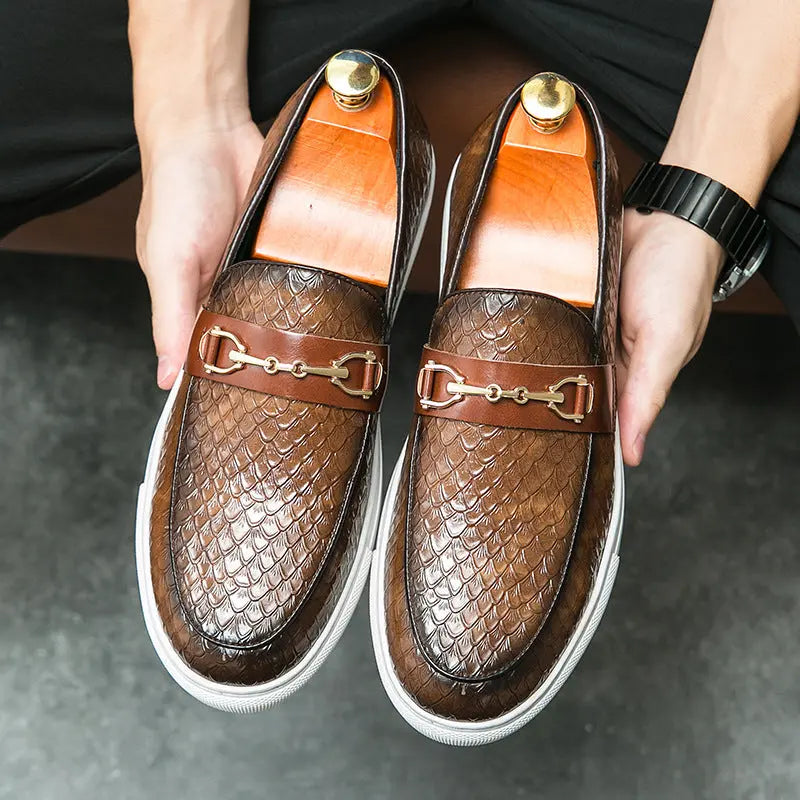 Double Pin Buckle Loafers Business Casual British Leather Shoes Dropshipman