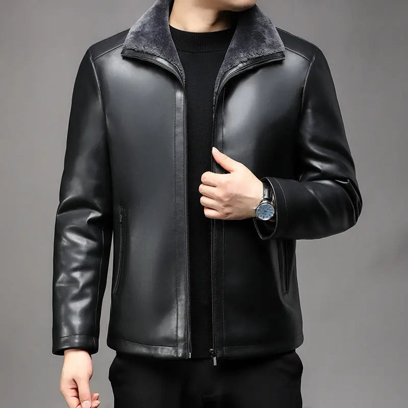 Jacket Business Warm Fur Lapel Fur Integrated Fleece-lined Thickened Leather Coat Dropshipman