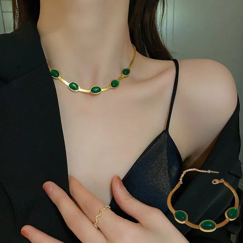 Fashion Jewelry Green Stone Crytal Snake Chain Multilayer Necklace For Women Pendant Boho Fashion Jewelry Gift JNi3 shop