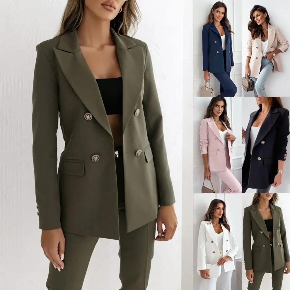 Double Breasted Solid Color Fashion Coat JNi3 shop