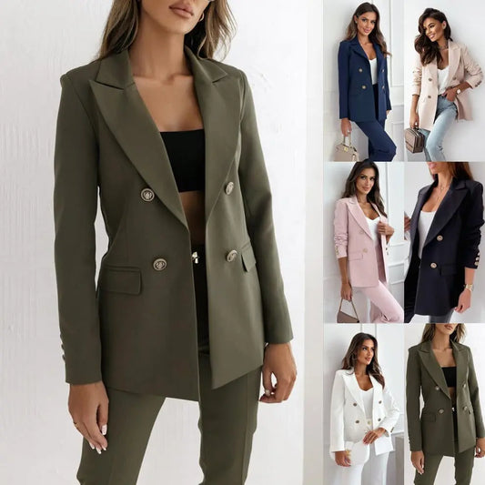 Double Breasted Solid Color Fashion Coat JNi3 shop