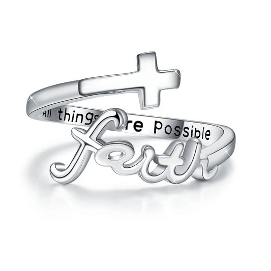 Cross Ring 925 Sterling Silver Faith Adjustable Open Ring Jewelry for Mother Women Men Women Gifts Cjdropshipping