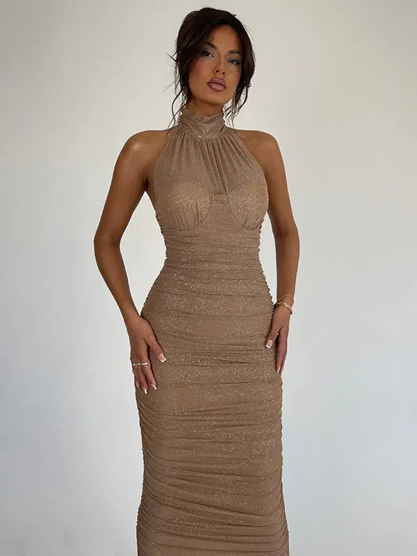 Halter Neck Backless Silver Bodycon Dress Cjdropshipping