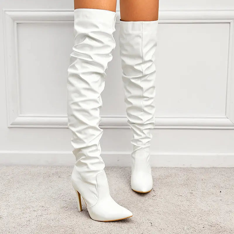 High Heel Elastic Knee Length Patent Leather Boots JNi3 shop
