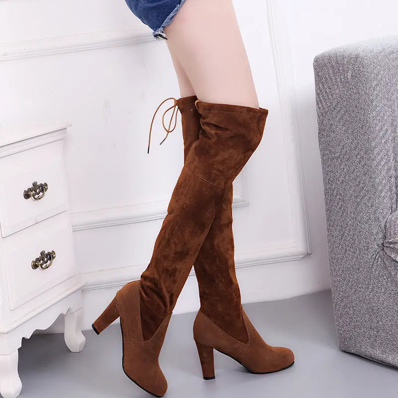 Black Knee High Boots For Women Shoes High Heel Long Boots Dropshipman