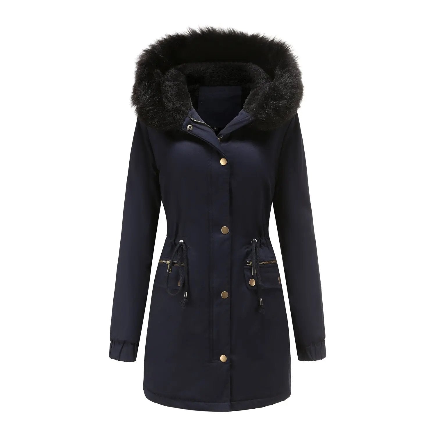 Women's Mid-length Fur Collar Coat Parker Cotton-padded Coat null