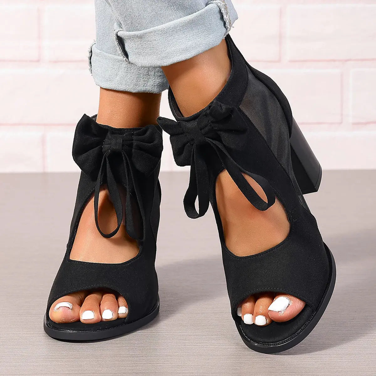 Platform Chunky High Heels Women's Sandals Bow Decoration Open Toe Block Ankle Strap Sandals Cjdropshipping