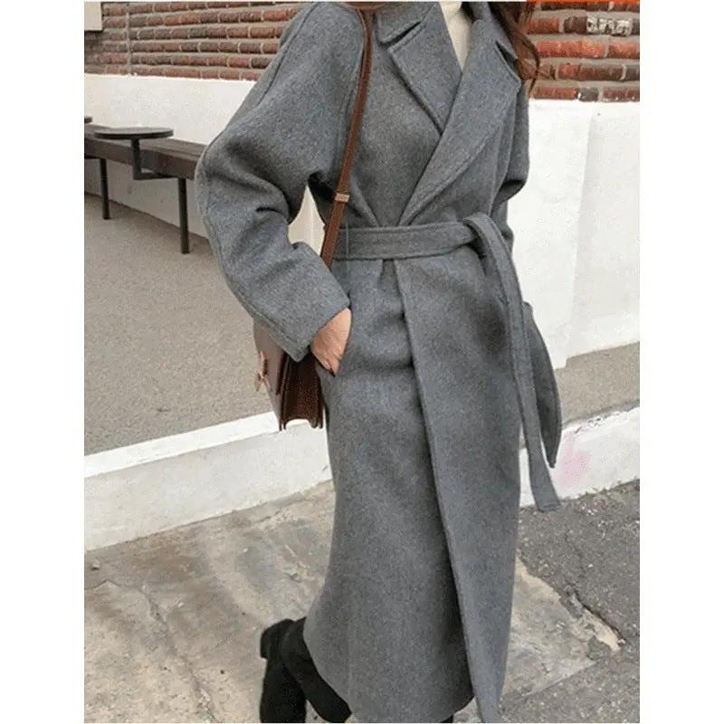 Loose Temperament Minimalist Lace-up Thick Commuter's All-matching Coat null