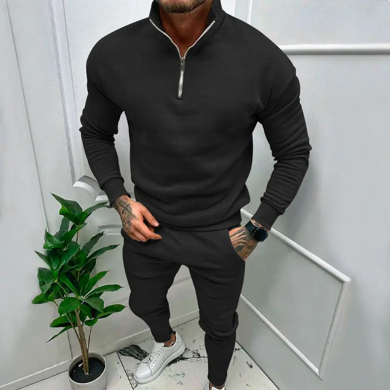 Men's Casual Fleece-lined Solid Color Top And Trousers Suit Cjdropshipping