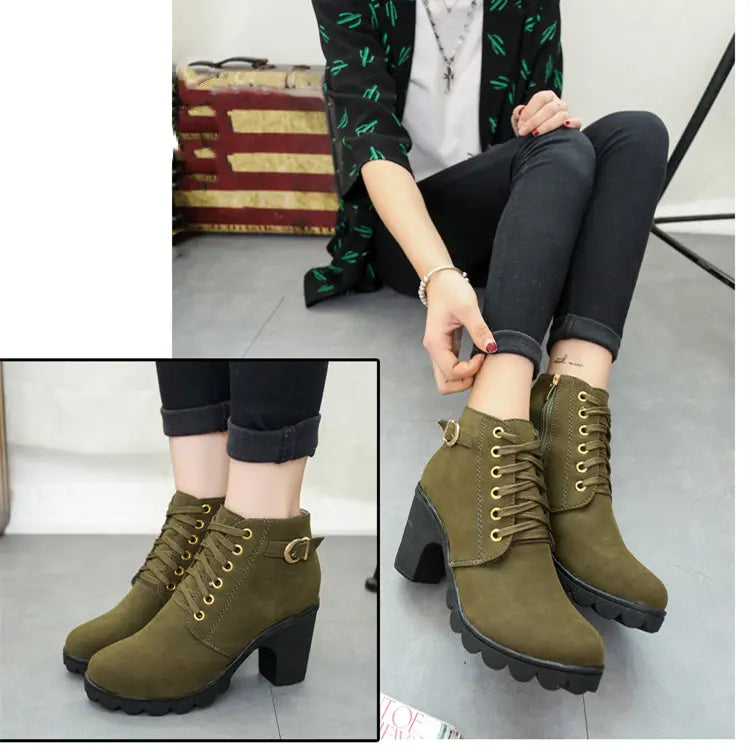 Chunky Block Heel Boots Buckle Ankle Boots Women Shoes Dropshipman