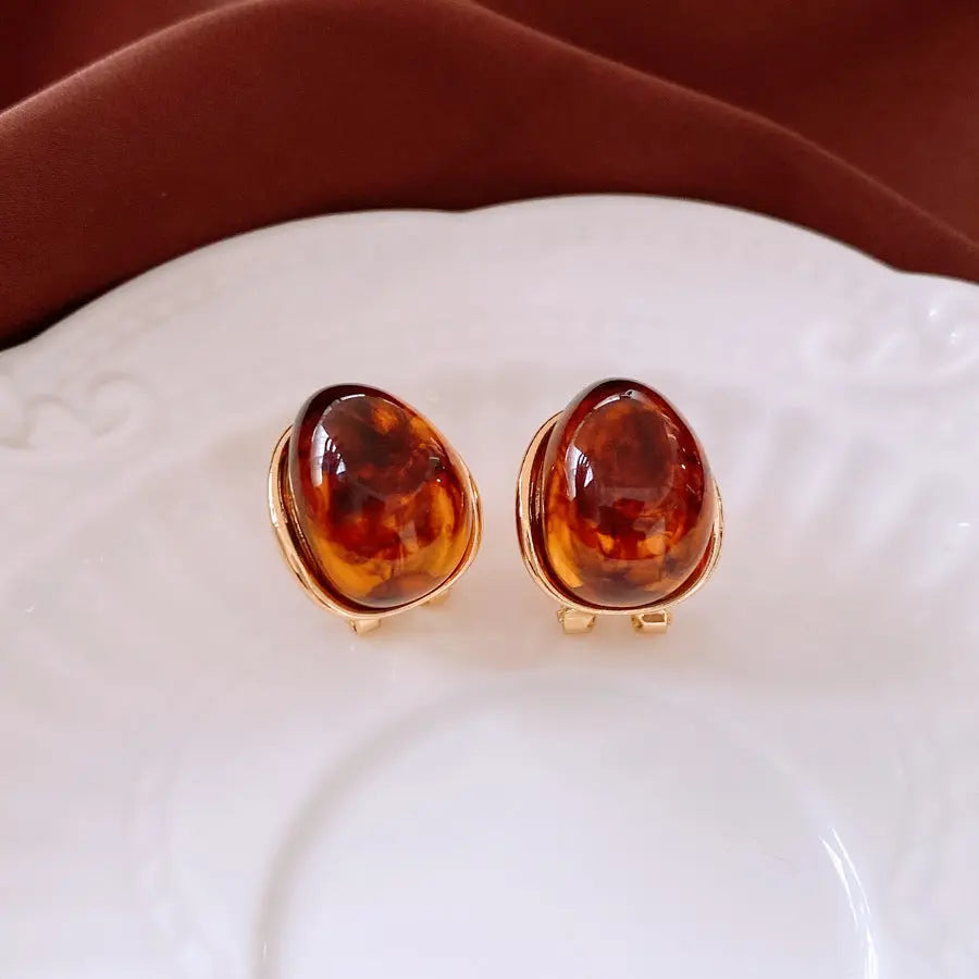 Amber Water Drop Ear Studs Ear Clip JNi3 shop
