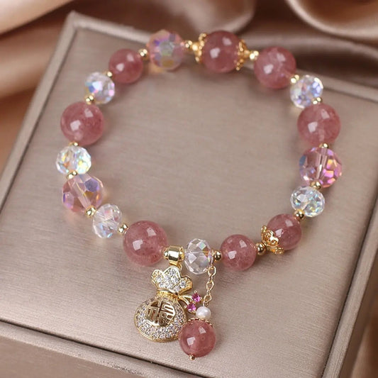 Women's Diamond Purse Natural Strawberry Quartz Bracelet Cjdropshipping