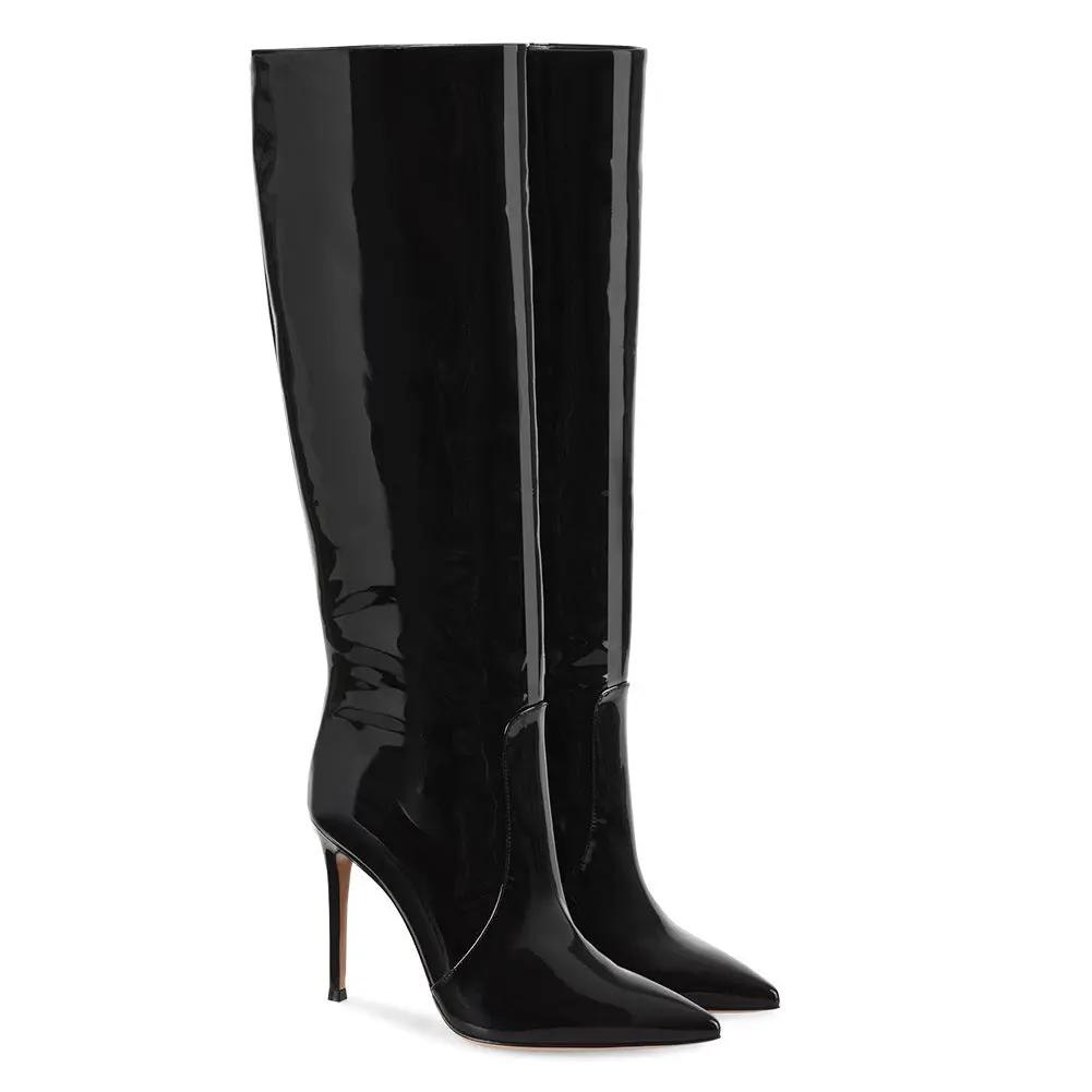 Black Stiletto Point-toe Knee-length Boots Cjdropshipping