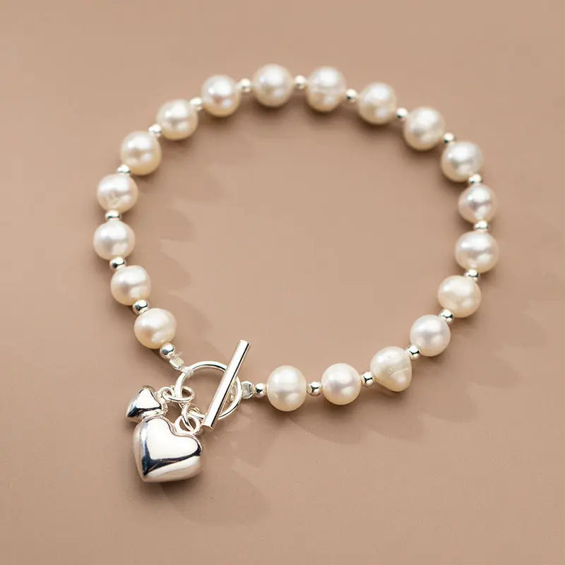 Silver Love Pearl Light Bead Bracelet Heart-shaped JNi3 shop