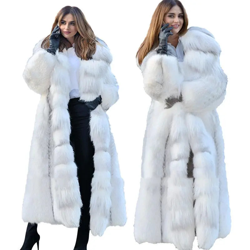 Women's Long Style White Long Fur Coat - JNi3 shop
