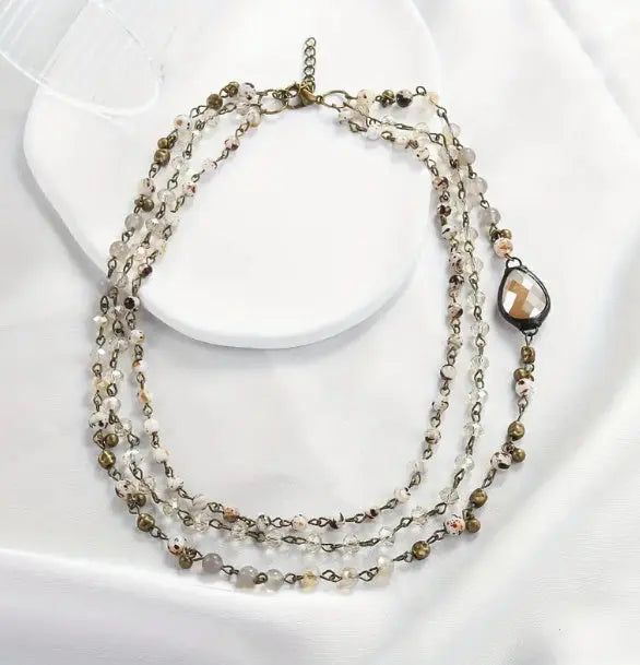 Fashion Bohemian Ethnic Style Multi-layer Natural Stone Glass Chain Curved Needle Necklace JNi3 shop