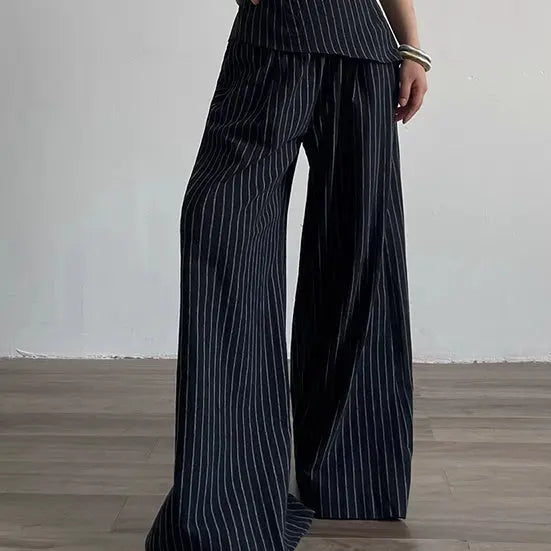 Retro Hot Girl Striped Tube Top Vest Women's Cotton Linen Casual Wide-leg Pants Suit Cjdropshipping