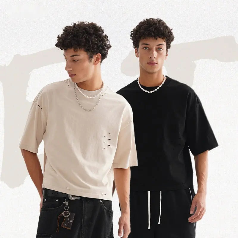 Men's Retro Worn Pure Color Cotton Short Sleeve Dropshipman