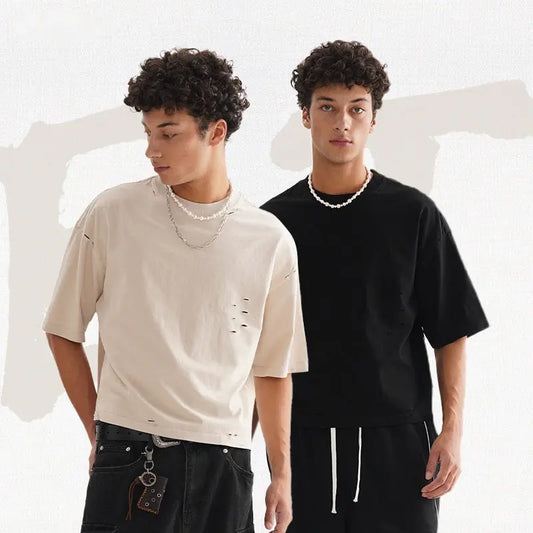 Men's Retro Worn Pure Color Cotton Short Sleeve Dropshipman