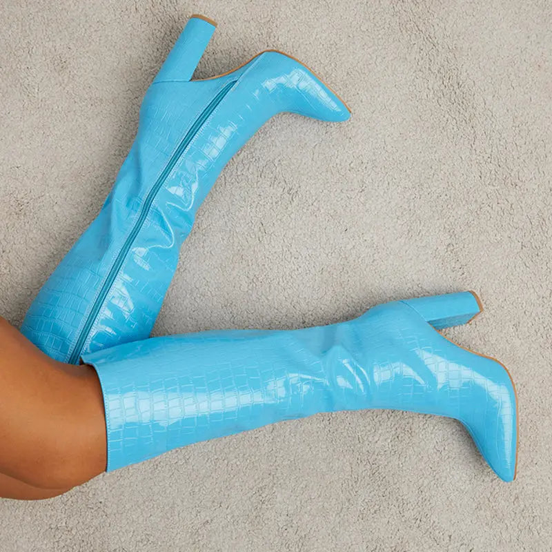 Fashion Boots Winter Pointed Toe High Square Heel Shoes With Side Zipper Mid-calf Boots Women Dropshipman