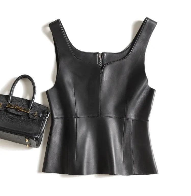 Outer Wear Genuine Leather Small Sling Vest Coat JNi3 shop