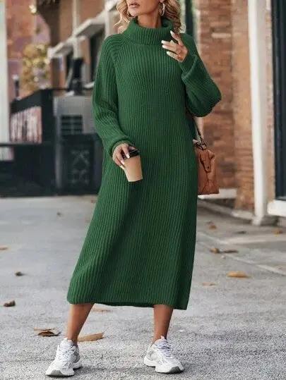 Winter Turtleneck Knitted Sweater Dress Fashion Solid Loose Pullover Long Dresses For Women Clothing Cjdropshipping