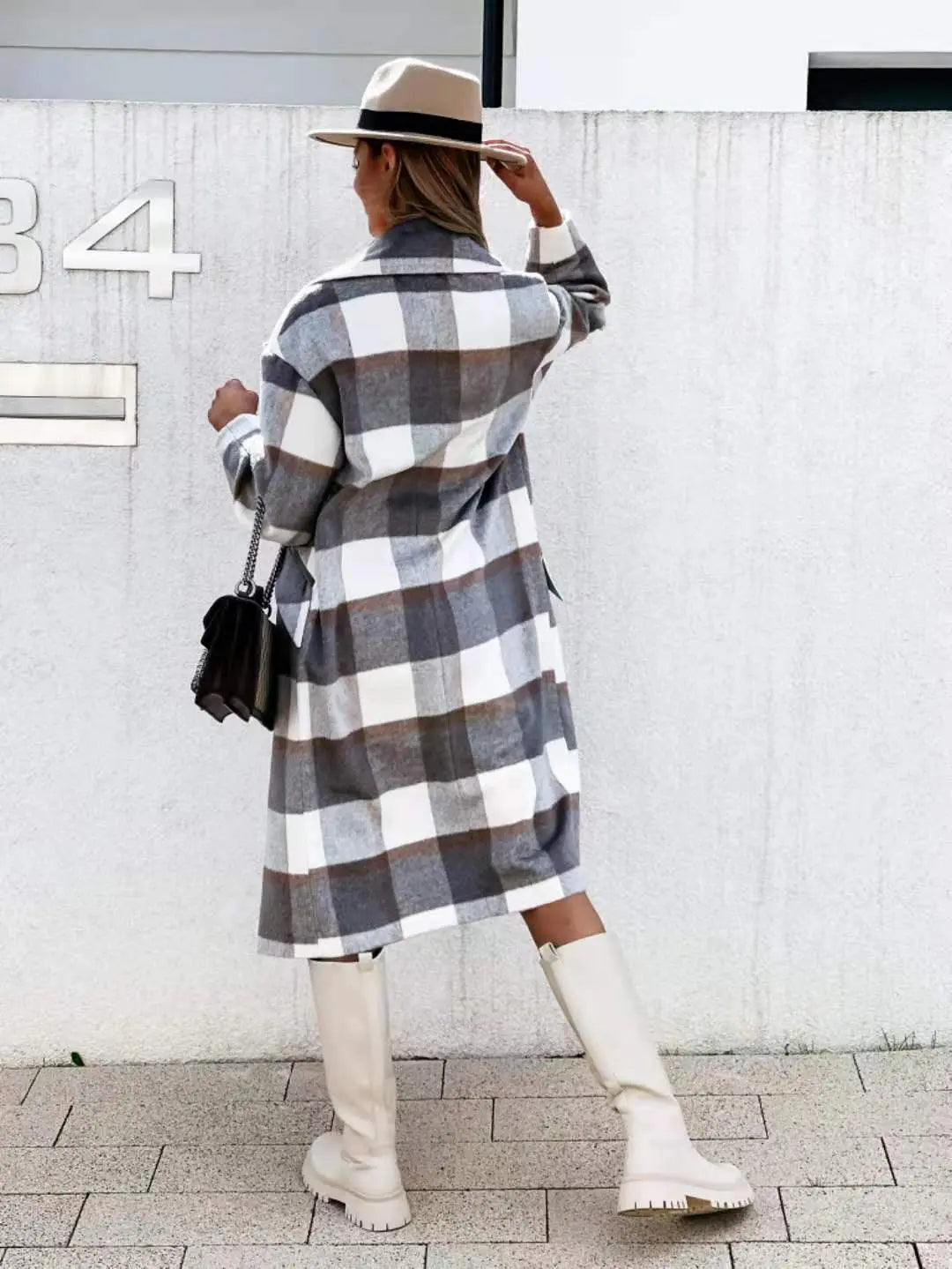 Checked Mid-length Coat Lapel Tie Woolen Coat - JNi3 shop